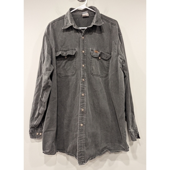 Carhartt Grey Long Sleeve Button Down Shirt Distressed Size XL - Picture 1 of 9